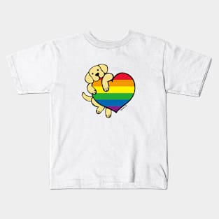 Yellow Labrador Holding Rainbow Heart Kids T-Shirt